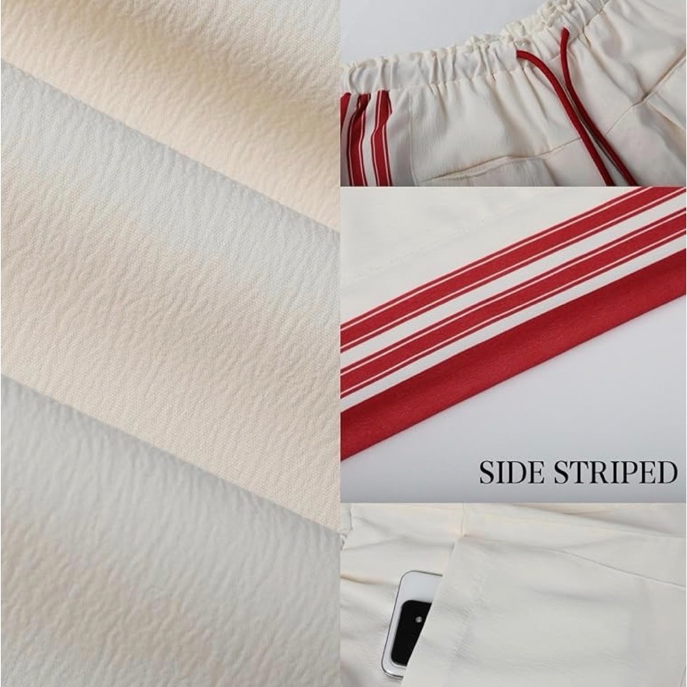 Cream and Red Drawstring Track Pants - Picture 3 of 4